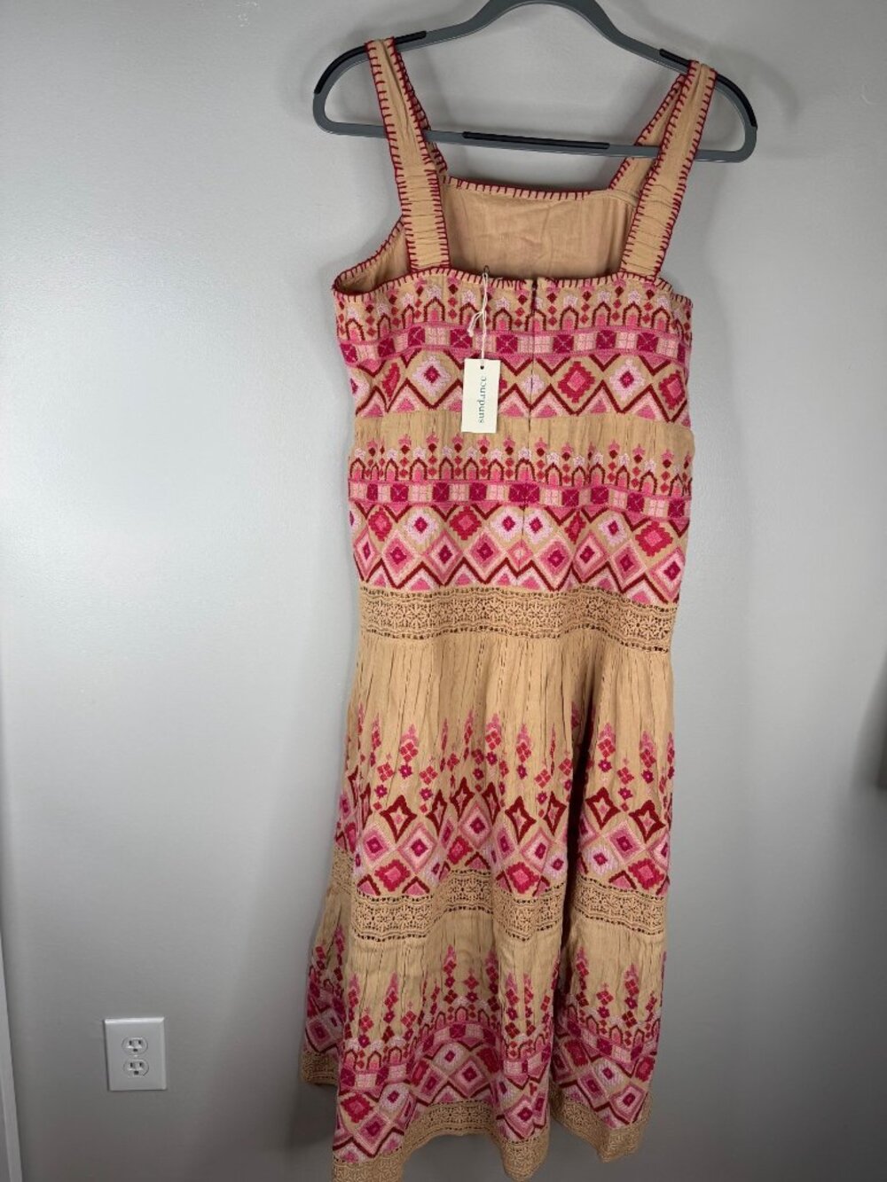 Sundance Embroidered Garden Sunset Maxi Dress Pink Tan Petite 12 12P NWT - Picture 5 of 9